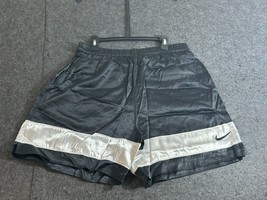 Vintage Nike Team Men&#39;s Black Satin Soccer Shorts Big Stripe Size Medium - £30.53 GBP