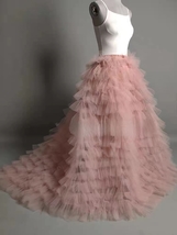 BLUSH PINK Fluffy Tiered Tulle Maxi Skirt Women Plus Size Tulle Skirt with Train image 6