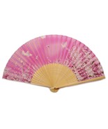 SILK HAND FAN 8&quot; Pink Butterfly Garden High Quality Folding Pocket Purse... - $148.34 MXN