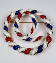 Vintage 1970's Jonette Signed JJ Twisted Swirl Knot Red White Blue 2" Br... - $24.75