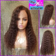 Virgin Hair Alexiz&quot; 13×4 Lace Frontal Wig Brazilian Water Wave #4 Light Brown 18 - £162.77 GBP