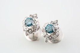 14k White Gold 0.75 Cts Color Enhanced Round Blue Diamond Solitaire Earr... - $31,202.30 MXN