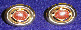 ANSON Sun Sitara stone Goldtone Cufflinks Vtg Oval Open Mount Frame - $22.00