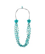Long Double Blue TQ Flowers and Stone Nuggets Necklace - £15.63 GBP