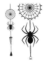 Gothic Arachnid Spider Web Cobweb Metal Wall Hanging Mobile Wind Chime W/ Beads - £21.57 GBP