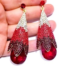 Sparkling Rhinestone Drop Earrings - Red Crystal Jewelry for Bridal, Prom, Pagea - £27.48 GBP