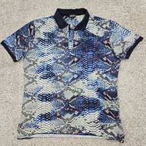 Just Cavalli Polo Shirt Mens XXL Blue Fish Skin Print Short Sleeve Pullover - $44.50