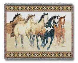 72x54 HORSES Running Southwest Western Afghan Throw Blanket - £49.82 GBP
