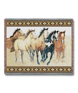 72x54 HORSES Running Southwest Western Afghan Throw Blanket - £49.61 GBP