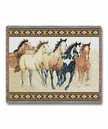 72x54 HORSES Running Southwest Western Afghan Throw Blanket - €53,84 EUR
