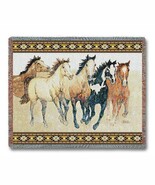 72x54 HORSES Running Southwest Western Afghan Throw Blanket - £49.61 GBP