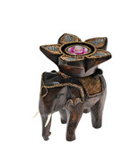 Royal Elephant with Flower Candle Holder Rain Tree Wood Hand Made - £22.41 GBP