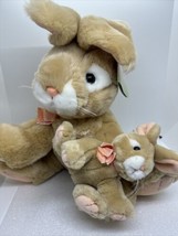 Russ Berrie APRICOT Plush Mama Holding Baby Bunny  16” Easter New With Tag - $18.49