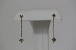 Fine 14K Yellow Gold Thin Chain Dangle Earrings With Genuine Blue Diamond accent - £149.84 GBP