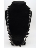Vtg Black Round &amp; Triangle Bead w/ Stone Accents Tribal Look Necklace 22&quot; - $463.92 MXN