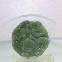 Jade Happy Buddha Laughing Burmese Jadeite Carving Natural A Grade Stone Pendant - £75.58 GBP