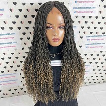 Wavy Curls Box Braid Braided Lace Front Frontal Wig With Curly Ends 1b/2... - $177.65