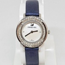 Swarovski Playful Watch Swiss Made Blue Leather Strap Silver Tone White ... - £103.06 GBP