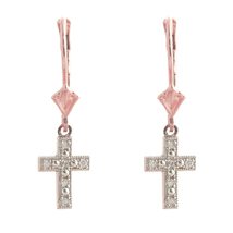 Galaxy Gold GG 14k Rose Gold Cross Earrings with Natural Diamonds - £337.45 GBP