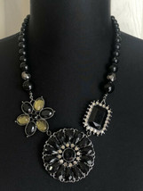 Premier Designs Crochet Black &amp; Yellow Convertible Floral Necklace Brooc... - £15.68 GBP