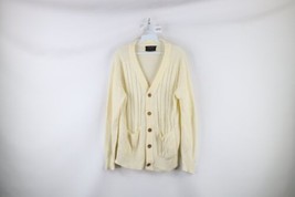 Vintage 60s Streetwear Mens Size Small Blank Cable Knit Cardigan Sweater... - £61.25 GBP