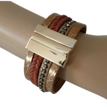 Y2K Wrap Multi Strand Bracelet Leather Rhinestones Western Magnetic Studs Grunge - $17.81
