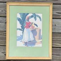 Vtg Caribbean Tropical Art Print Woman by Well Jamaican Artist R.V.Mandeville - £60.58 GBP