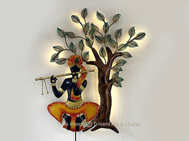 Krishna Swing LED Light Metal Wall Art Krishna Tree Statue Wall Sculpture - £138.17 GBP