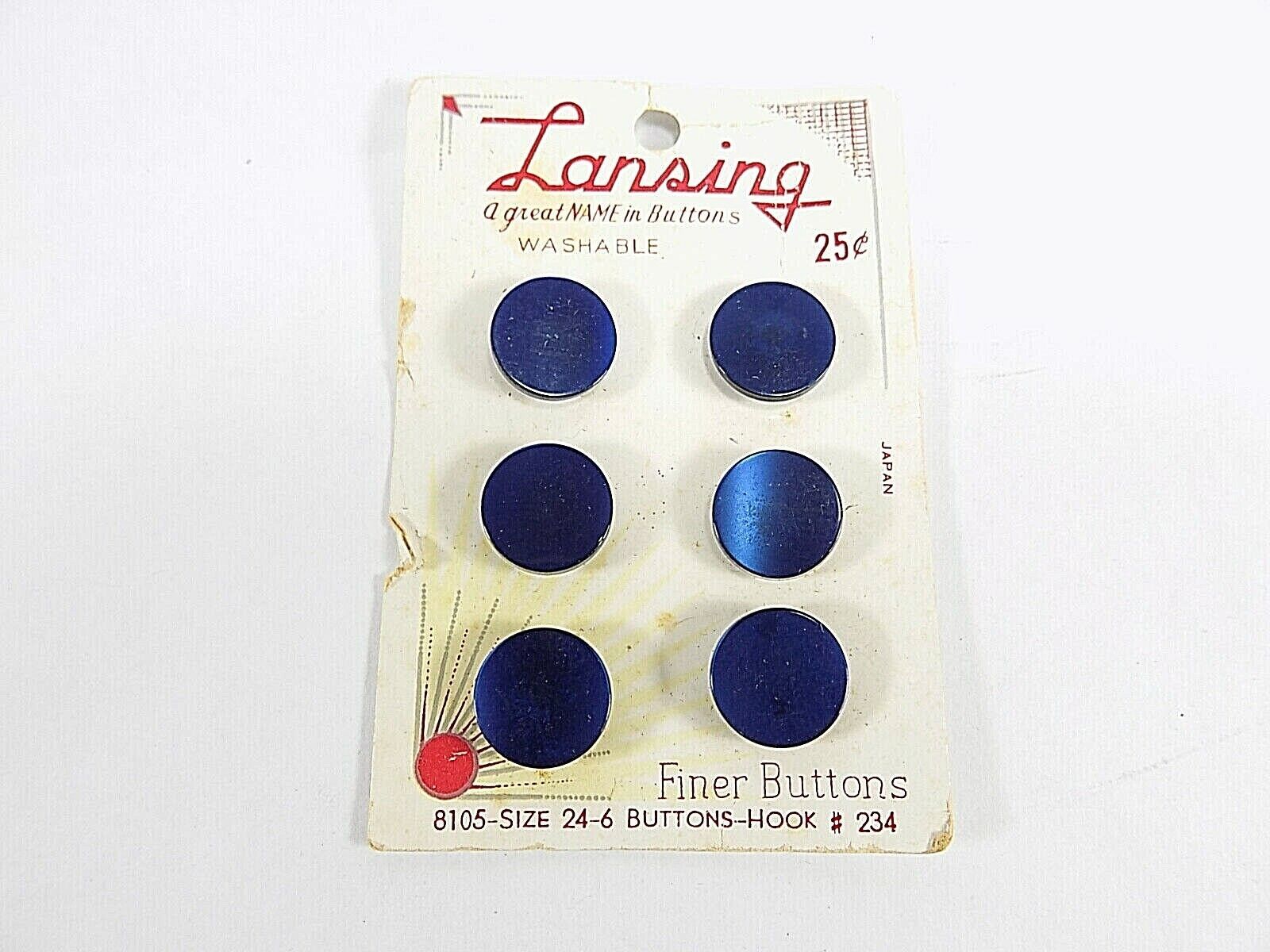 Vintage NOS LANSING SEW ON BUTTONS 6 Metallic Blue #8105 Size 24 Hook #234 - $4.84