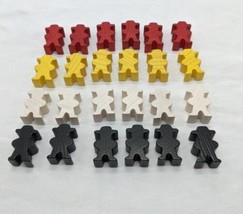 Lot Of (24) Wooden Hat Worker Palcement Player Pieces Black White Yellow Red  - £20.12 GBP