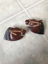 Unique Hand Carved Wooden Horse Head Earrings Leather Bridle 2.25 X 1.5 - £20.99 GBP
