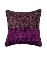 Handmade 16&quot;x16&quot; Applique Purple Velvet Cushion Cover, Ever Plum - £42.99 GBP+