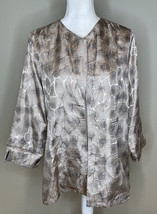 Chicos Open Front Silky Long Sleeve Kimono Blouse Cardigan Sz 1 Metallic A9 - £19.63 GBP