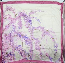 Valentino 100% Silk Gray Scarf Lavender Flowers Pink Border Floral Made In Italy - £99.91 GBP