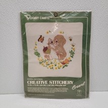 Vintage 1982 Vogart Creative Stitchery Pillow Kit Squirrel and Flowers 12&quot; x 12&quot; - $14.75