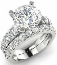 Certified 4.25Ct White Round Diamond 14K White Gold Engagement Bridal Ring Set - £219.44 GBP