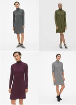 New GAP Women Turtleneck Knit Gray Green Black Red Striped Long Sleeve Dress S - £26.99 GBP