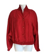 Vintage 80s Cherry Red Button Up Blouse Top Shawl Collar Oversize Size S - $21.26