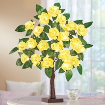 YELLOW Lighted Tabletop Artificial Rose Tree Greenery Easter Valentine Day Decor - £22.72 GBP