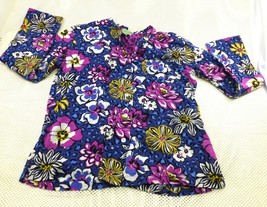 Vera Bradley Womens Floral Button-Up Shirt L Cotton Blue Pink Yellow - $15.20