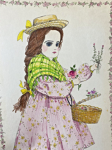 Ellen Nelson Colored Page Art Print Prairie Girl Doll Hat 17.5&quot;x12&quot; Vintage - £44.18 GBP