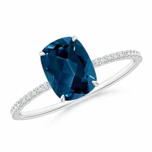 ANGARA Thin Shank Cushion London Blue Topaz Ring with Diamonds - £732.63 GBP