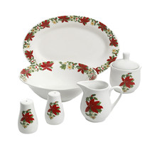 Perfect for Holidays Poinsettia 7 Piece Porcelain Serving Set in Red - £56.36 GBP