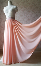 Coral Pink Chiffon Maxi Skirt Outfit Summer Wedding Plus Size Maxi Skirt image 3