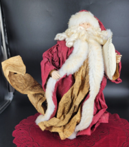 Santa Christmas Tree Topper 14&quot;, Red / Gold with Fur Crepe Paper Robe Vi... - $13.00