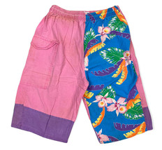 Vintage 80s DOVE Pink Beach Shorts Gym Swim Drawstring Palm Tree ColorBlock Sz M - £11.04 GBP