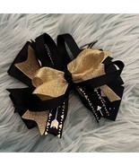 Girls Ribbon Hair Bow Black Gold Alligator Clip Custom Made 5 Inch - $188.16 MXN