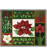 72x54 CHRISTMAS Floral Poinsettia Holly Mistletoe Tapestry Throw Afghan ... - £49.61 GBP
