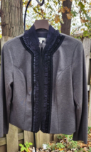 Coldwater Creek Sz 16 Gray Ponte Knit Ruffle Lace Mandarin Collar Jacket... - $43.69