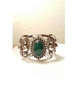 Mexican Green Dyed Onyx Cabochons Hinged Bracelet Sterling Silver Mexico - £79.39 GBP
